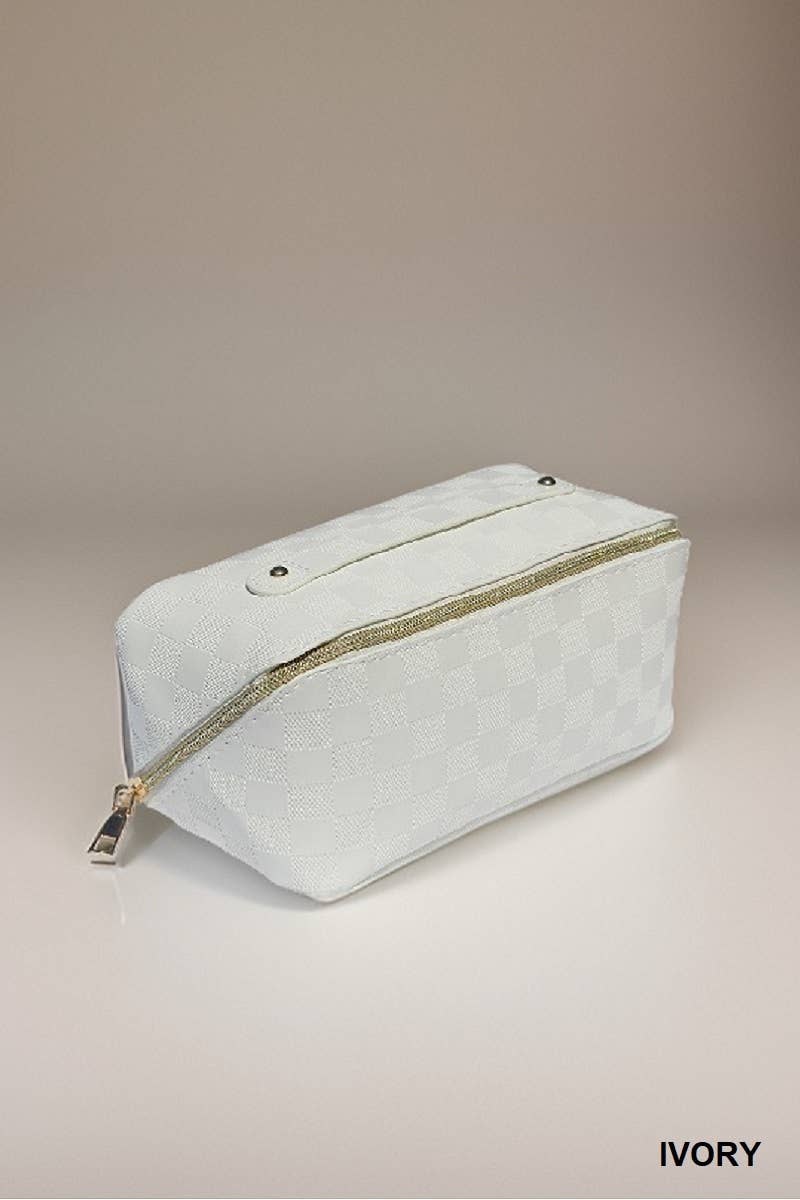 Vegan Leather Checkered Makeup Bag