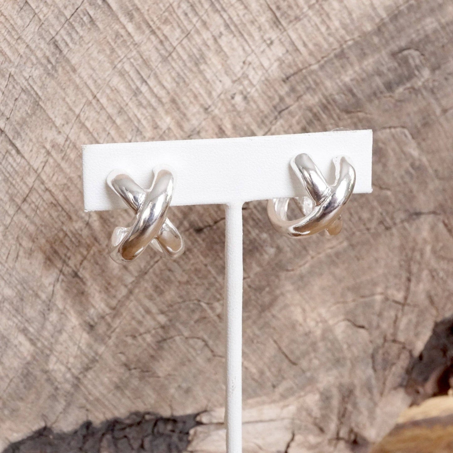 Huggie Statement Hoop Earrings – Criss Cross Design