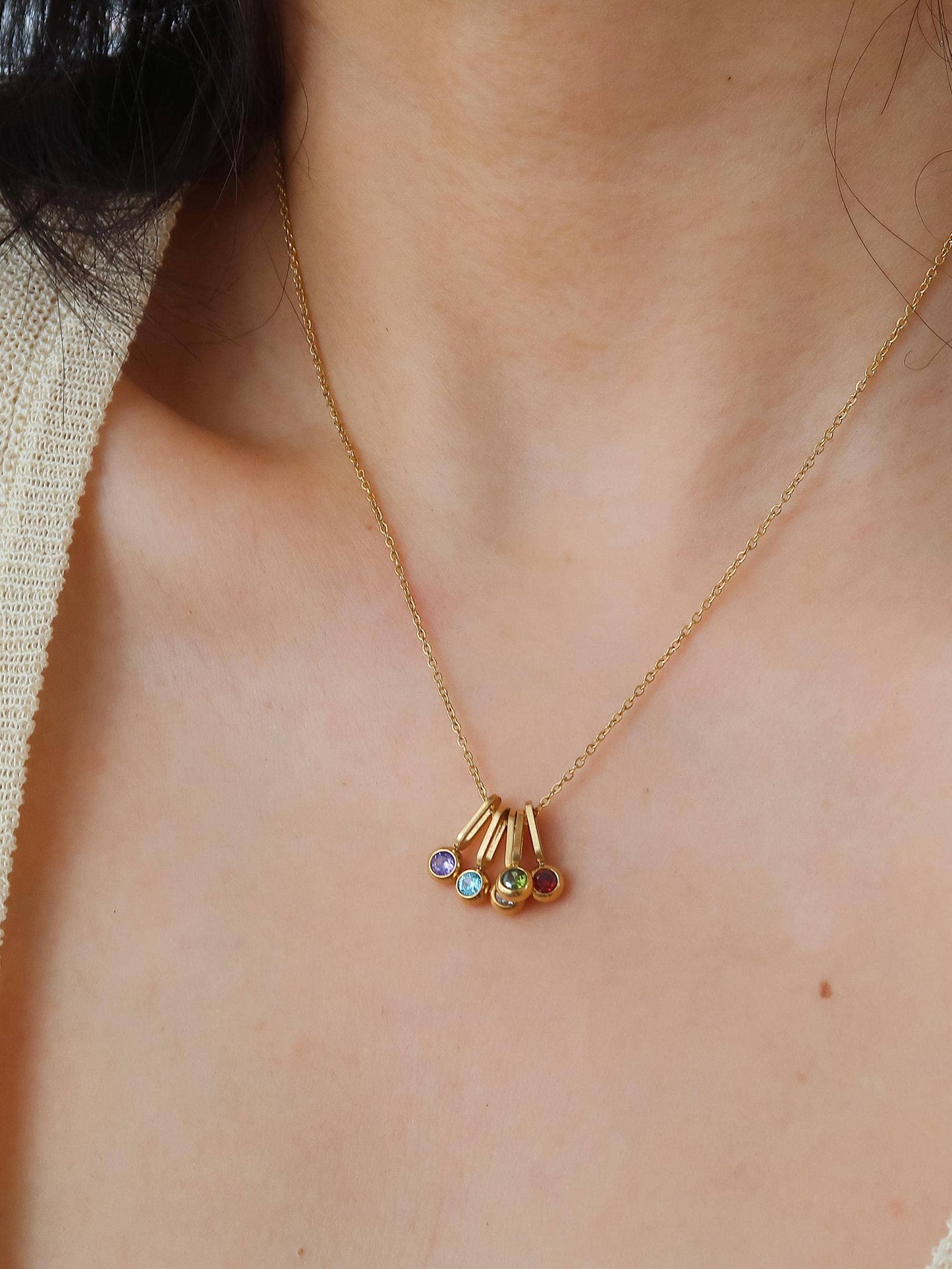 Reyna 18K Gold Non-Tarnish Five Stone Charm Necklace: Multi-Colored