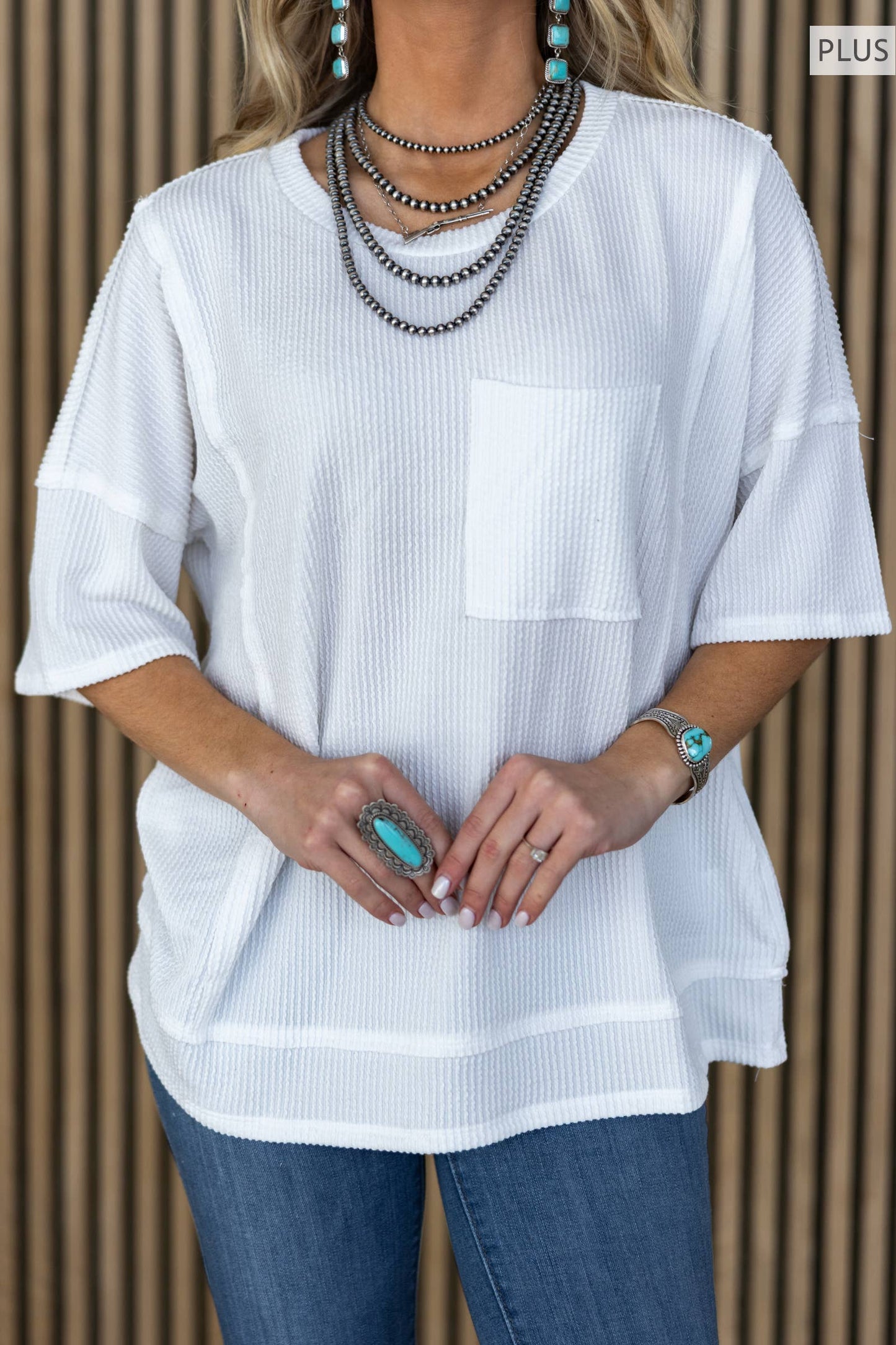 PLUS SIZE Half Sleeve Relaxed Pocket Blouse