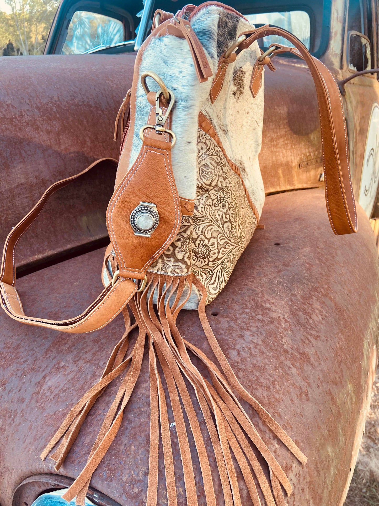 Tooled Leather Cowhide Western Statement Bag - Limited Made