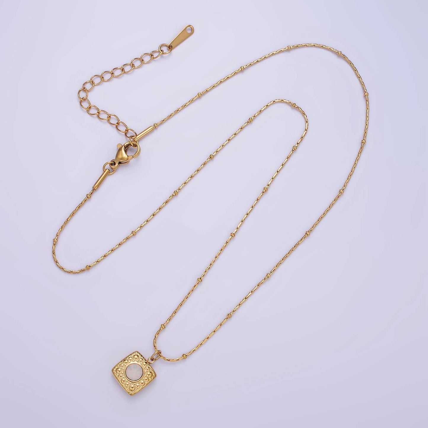 Stainless Steel White Opal Dotted Wheat 16 Inch Necklace