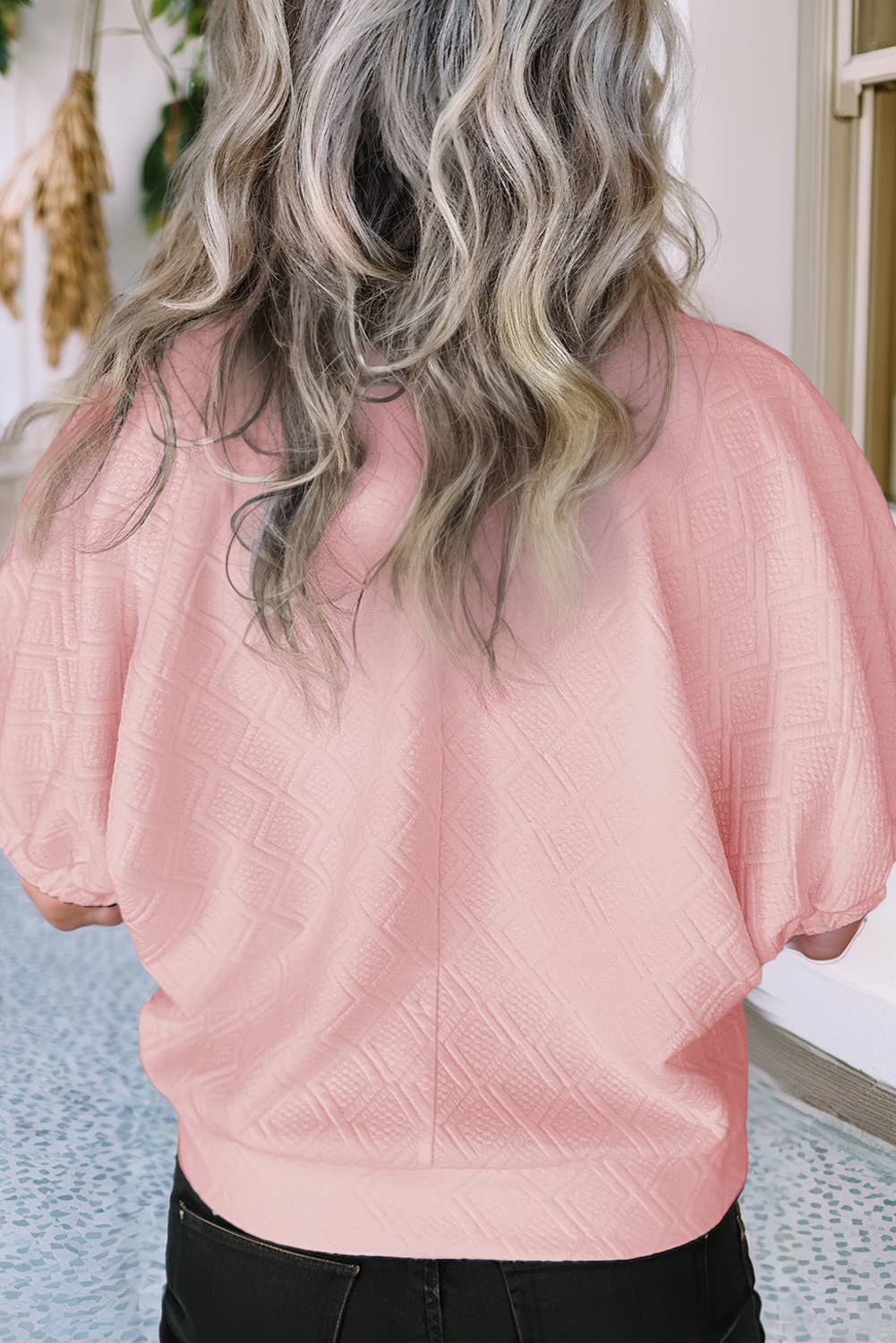 LDC Colorblock Zipper Collar Puff Sleeve Textured Blouse