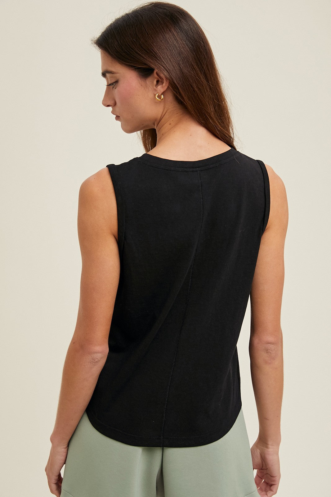 Black Cotton Rolled Sleeve Tank