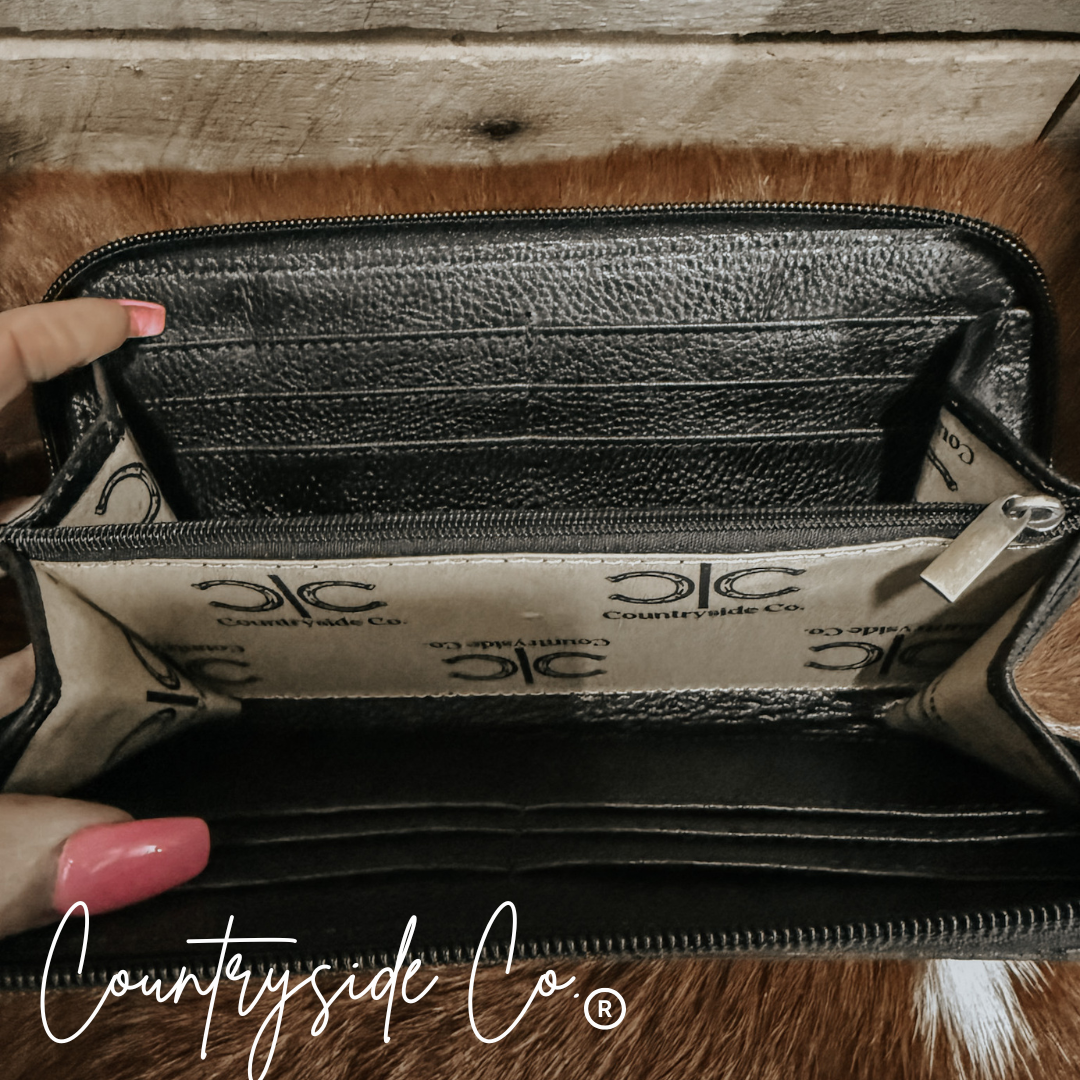 Checkered Cowhide Womens Wallet Wristlet Trendy: Brown