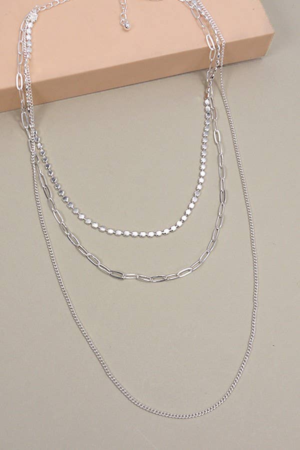 UNIQUE CHAIN MULTI LAYER NECKLACE | SILVER