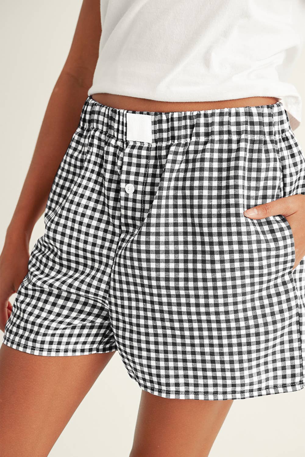 LDC Vintage Plaid Print High Waisted Loose Wide Leg Shorts