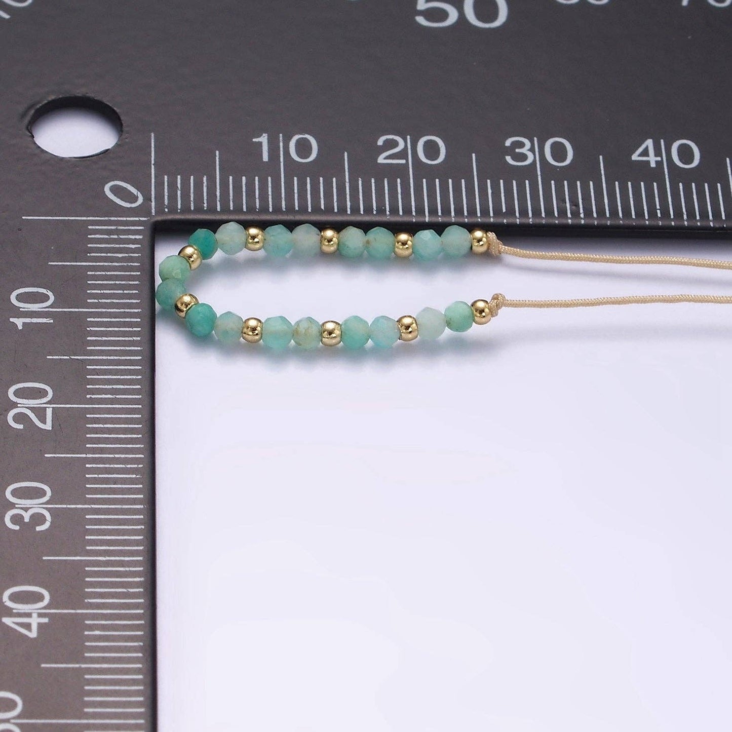 Minimalist Gold Turquoise Multifaceted Cream Cotton String Slider Bracelet | WA-2196 ~ WA-2198: Style C