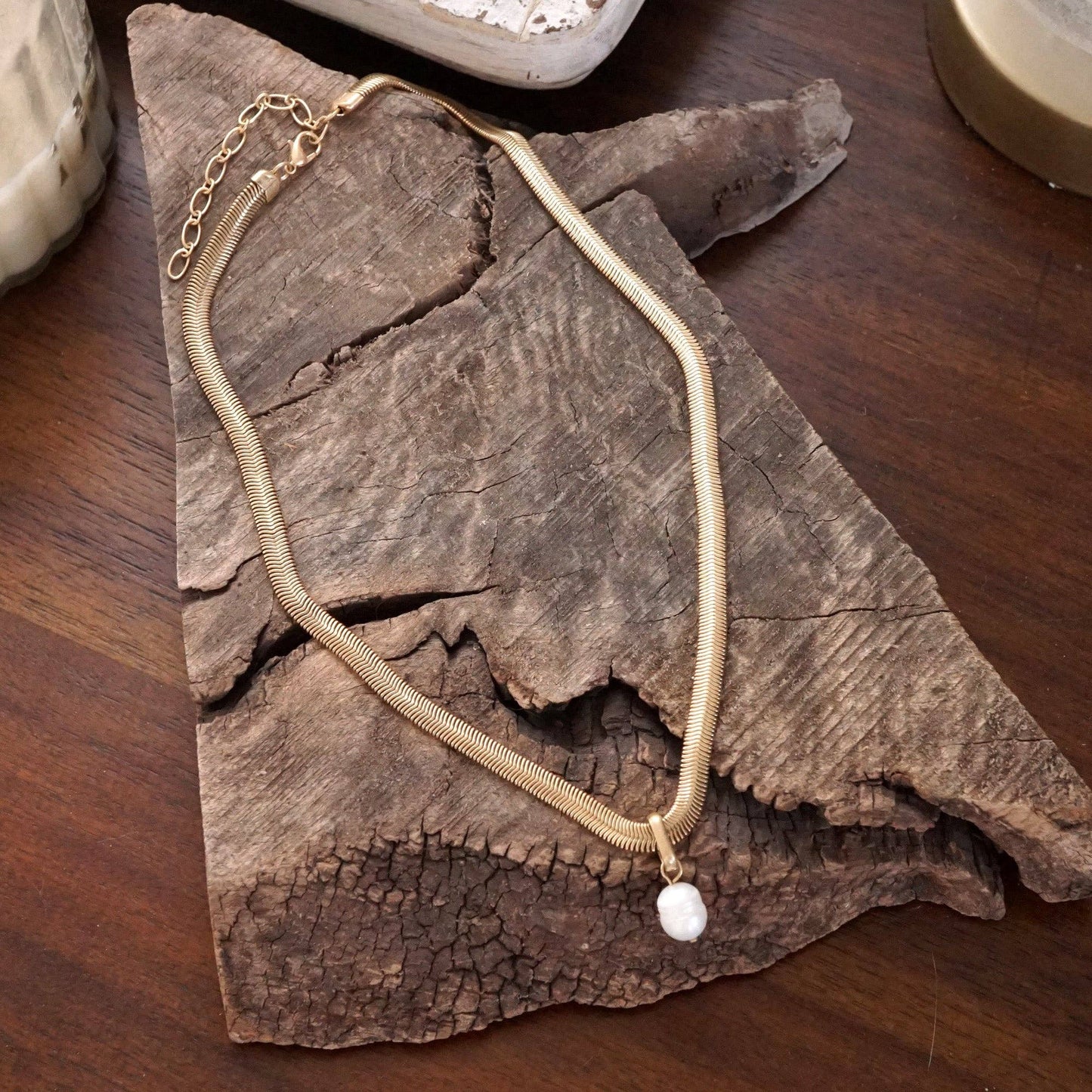 Classic Herringbone Necklace with a Freshwater Pearl