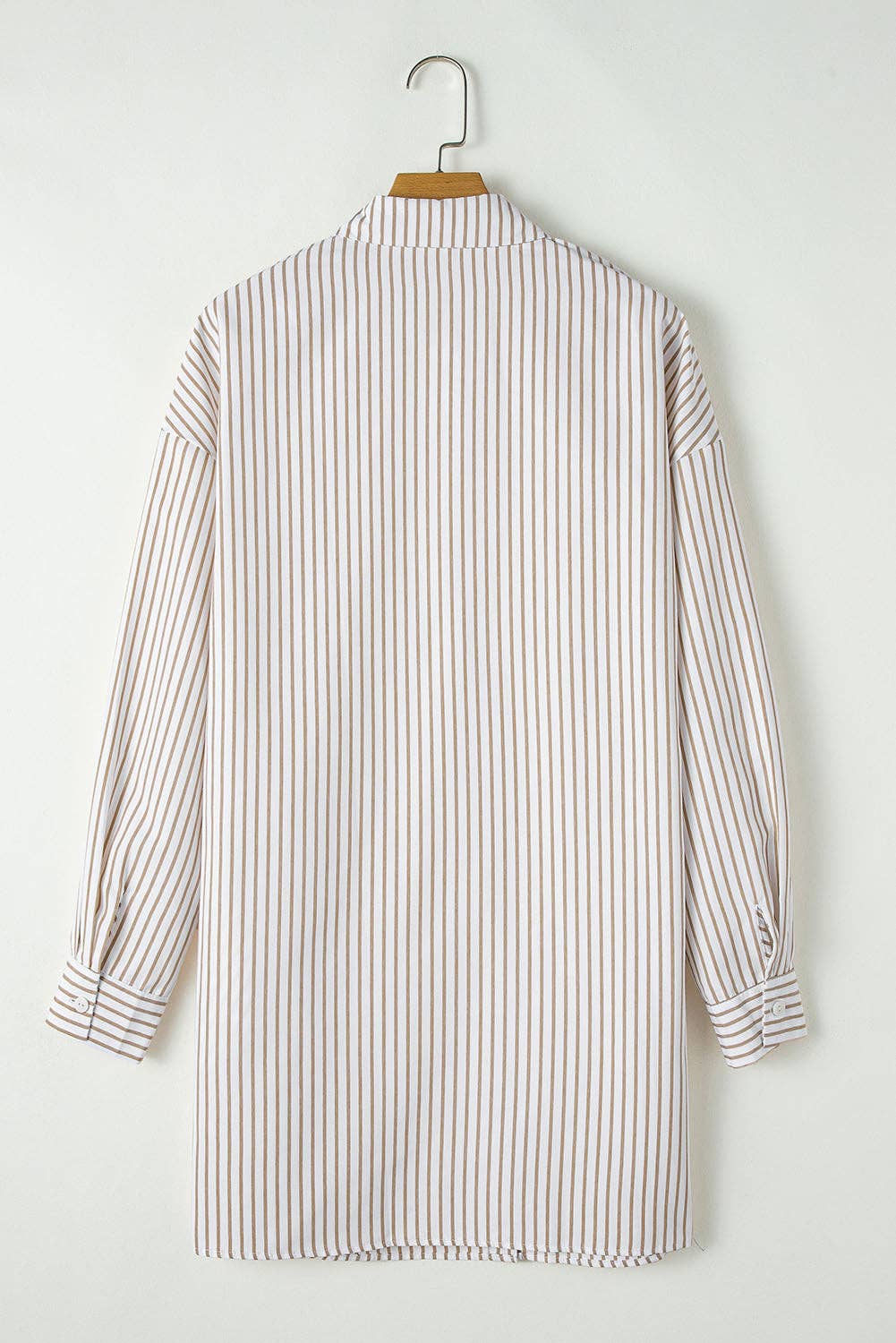 Khaki Stripe Buttoned Mini Shirt Dress
