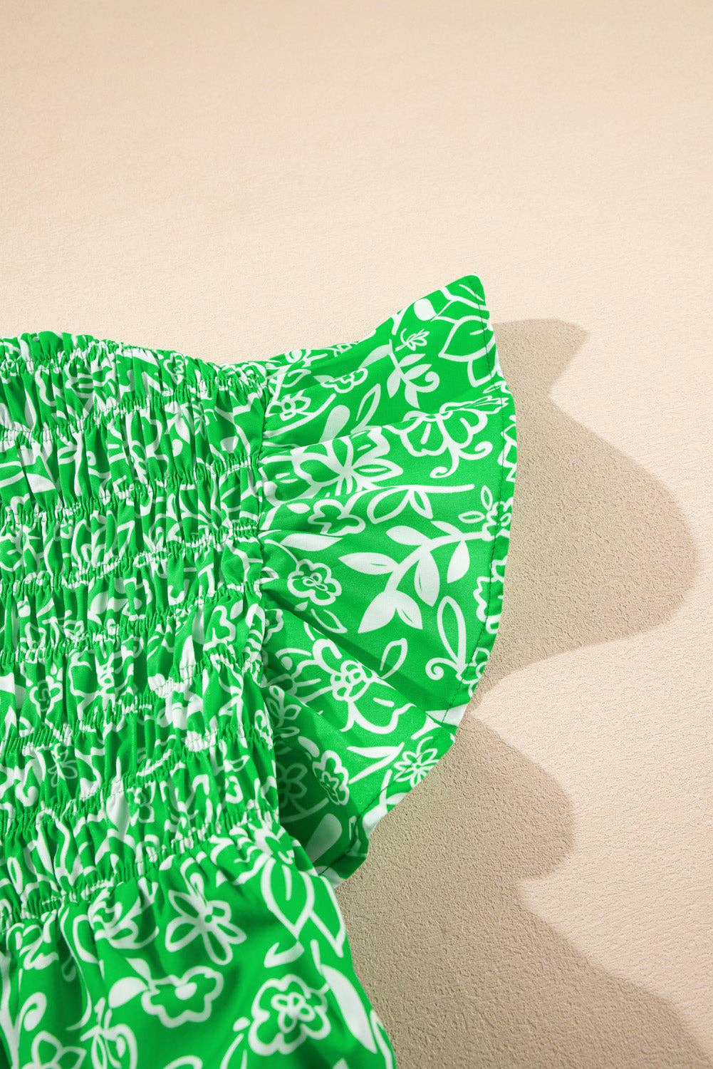 Plus Size Green Floral Ruffle Sleeve V-Neck Blouse