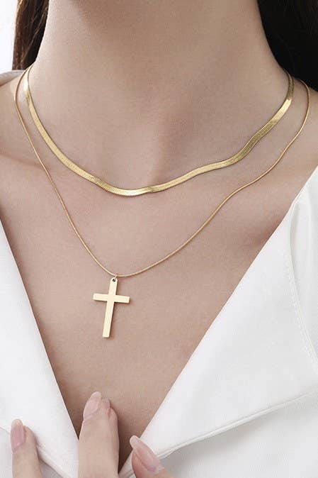 18K STAINLESS STEEL TARNISH FREE CROSS NECKLACE