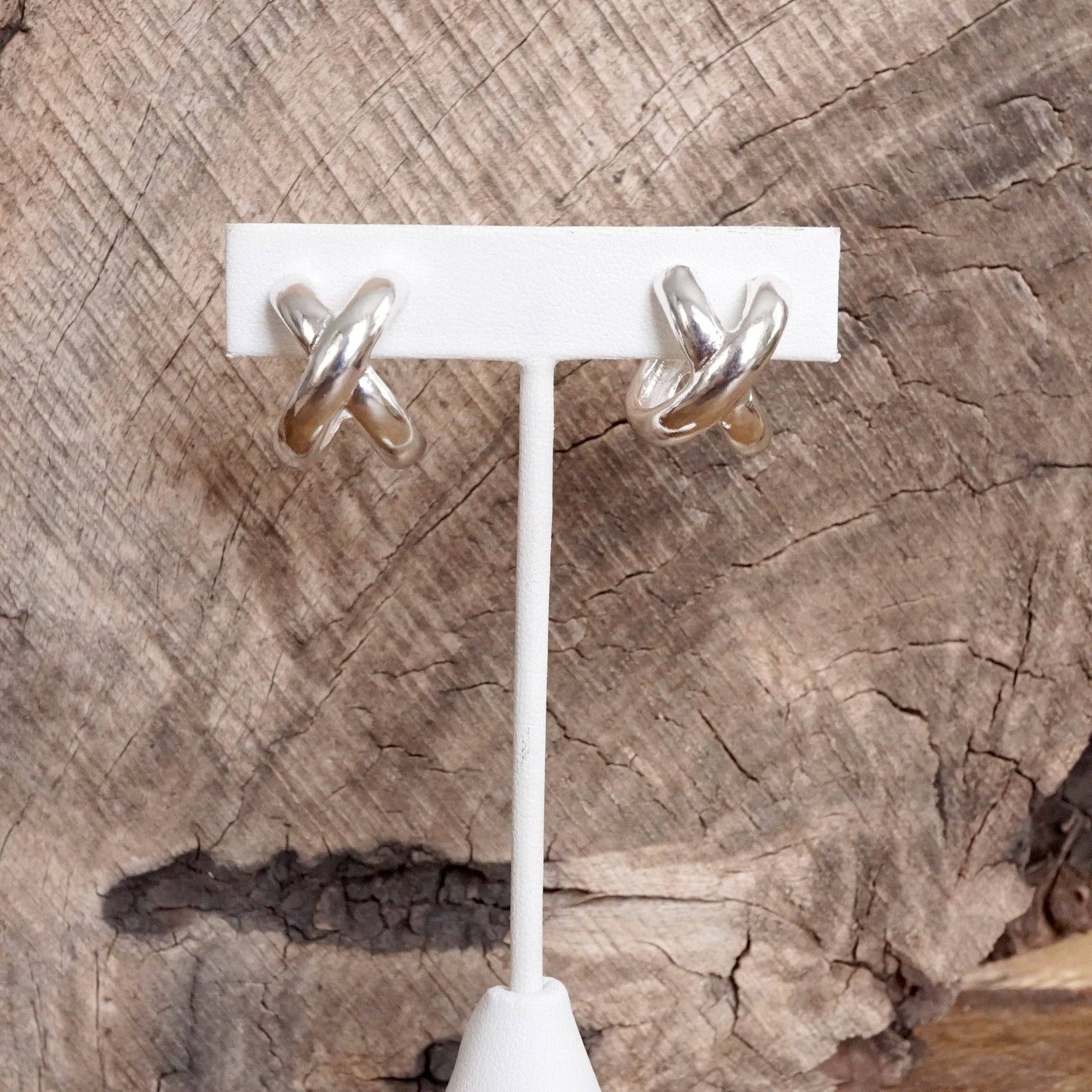 Huggie Statement Hoop Earrings – Criss Cross Design