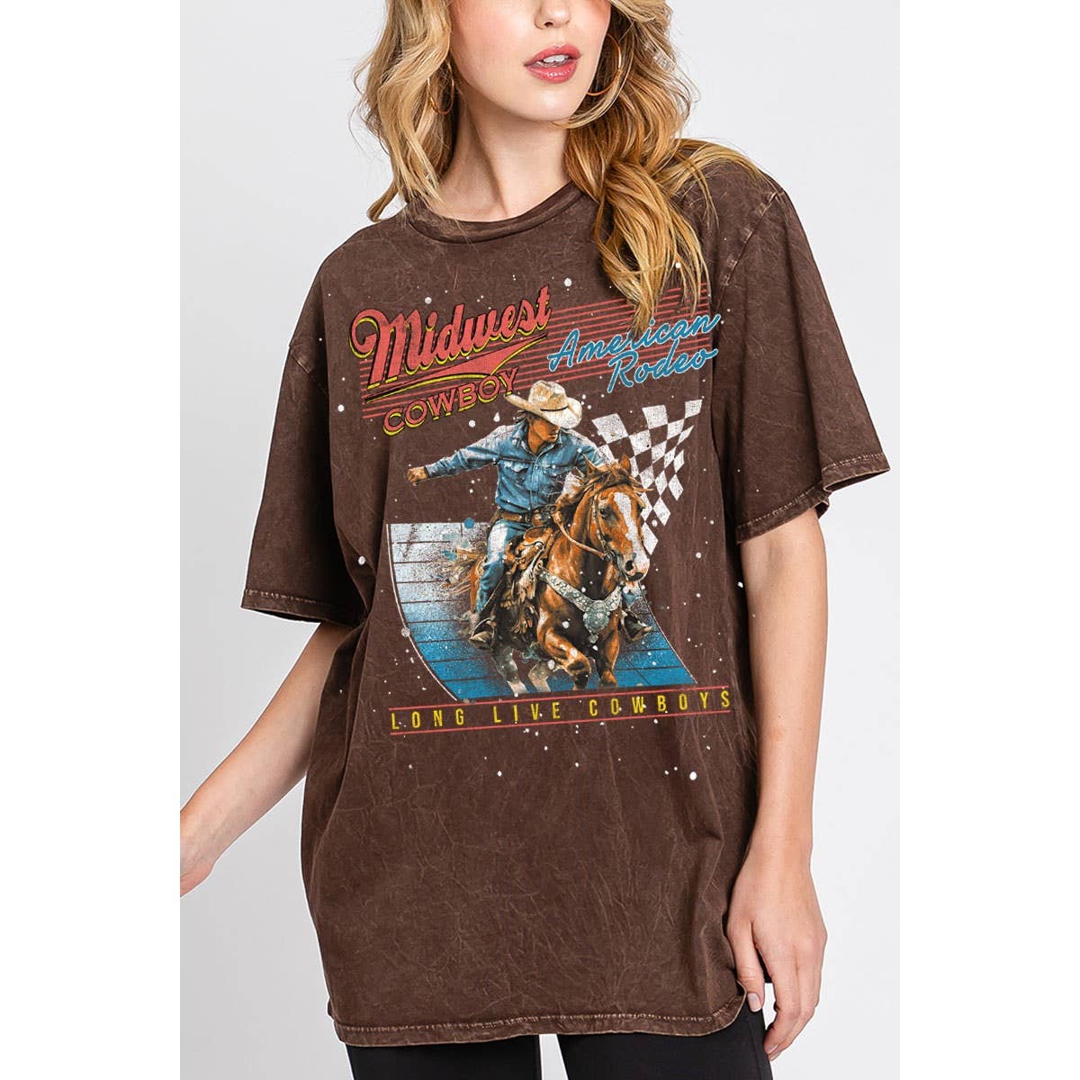 MIDWEST COWBOY AMERICAN RODEO OVERSIZED MINERAL GRAPHIC TEE