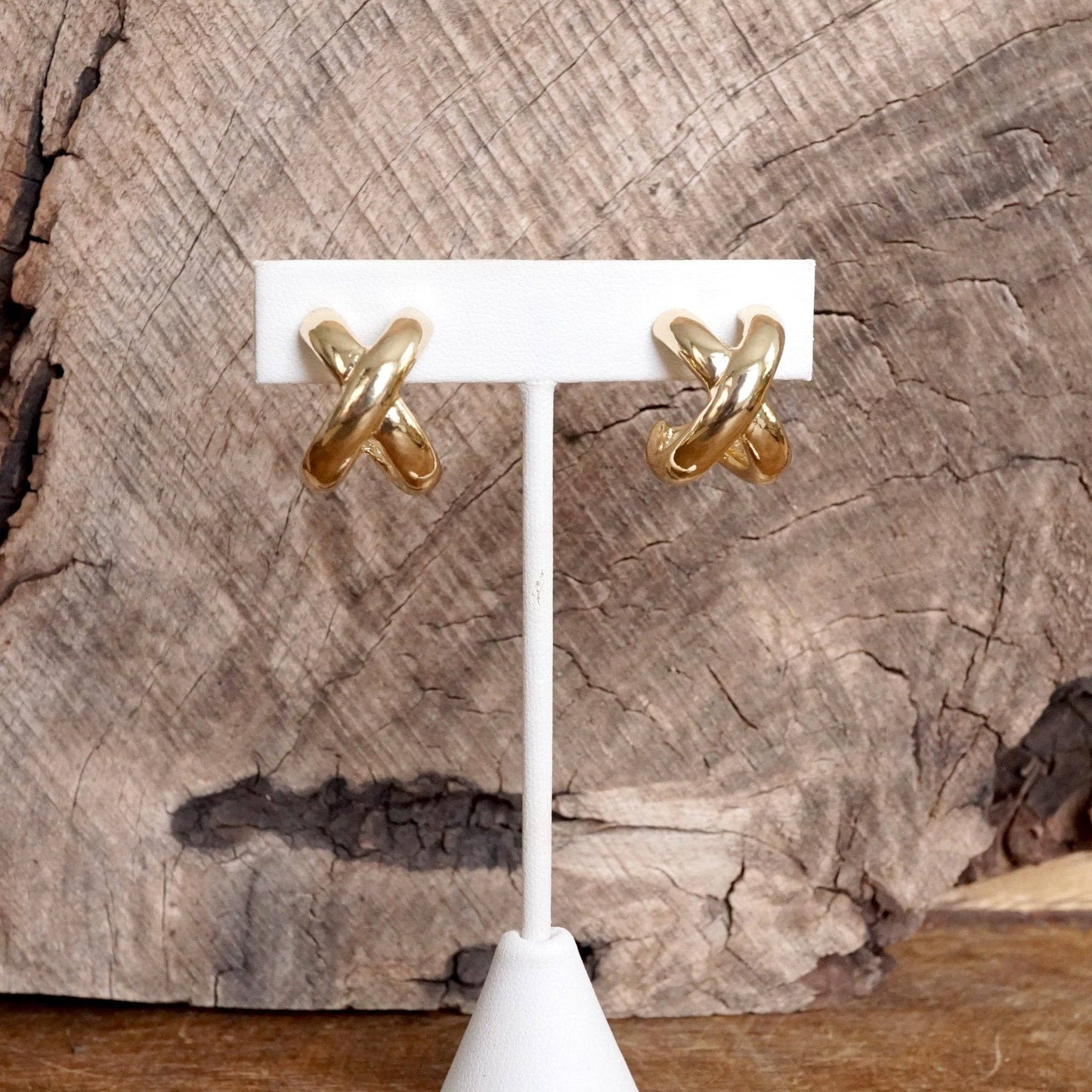 Huggie Statement Hoop Earrings – Criss Cross Design