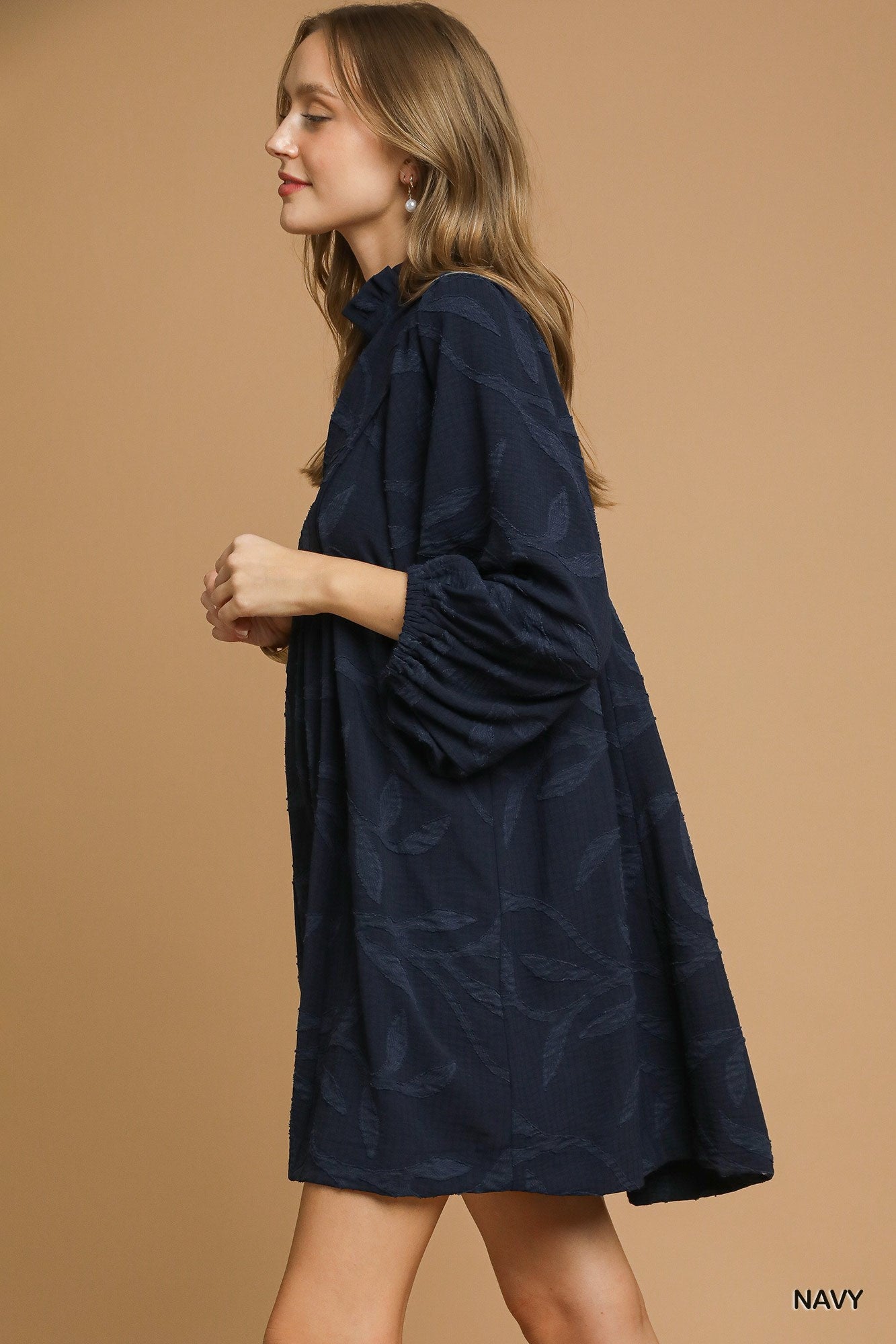 Jacquard High Ruffle Neck Dress
