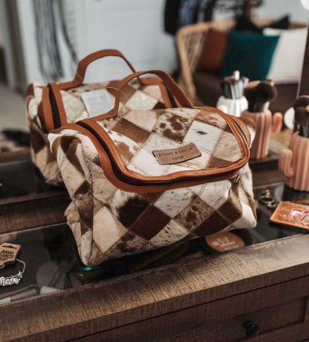 BOHO LUXE TOILETRY bag Genuine Hair On travel storage