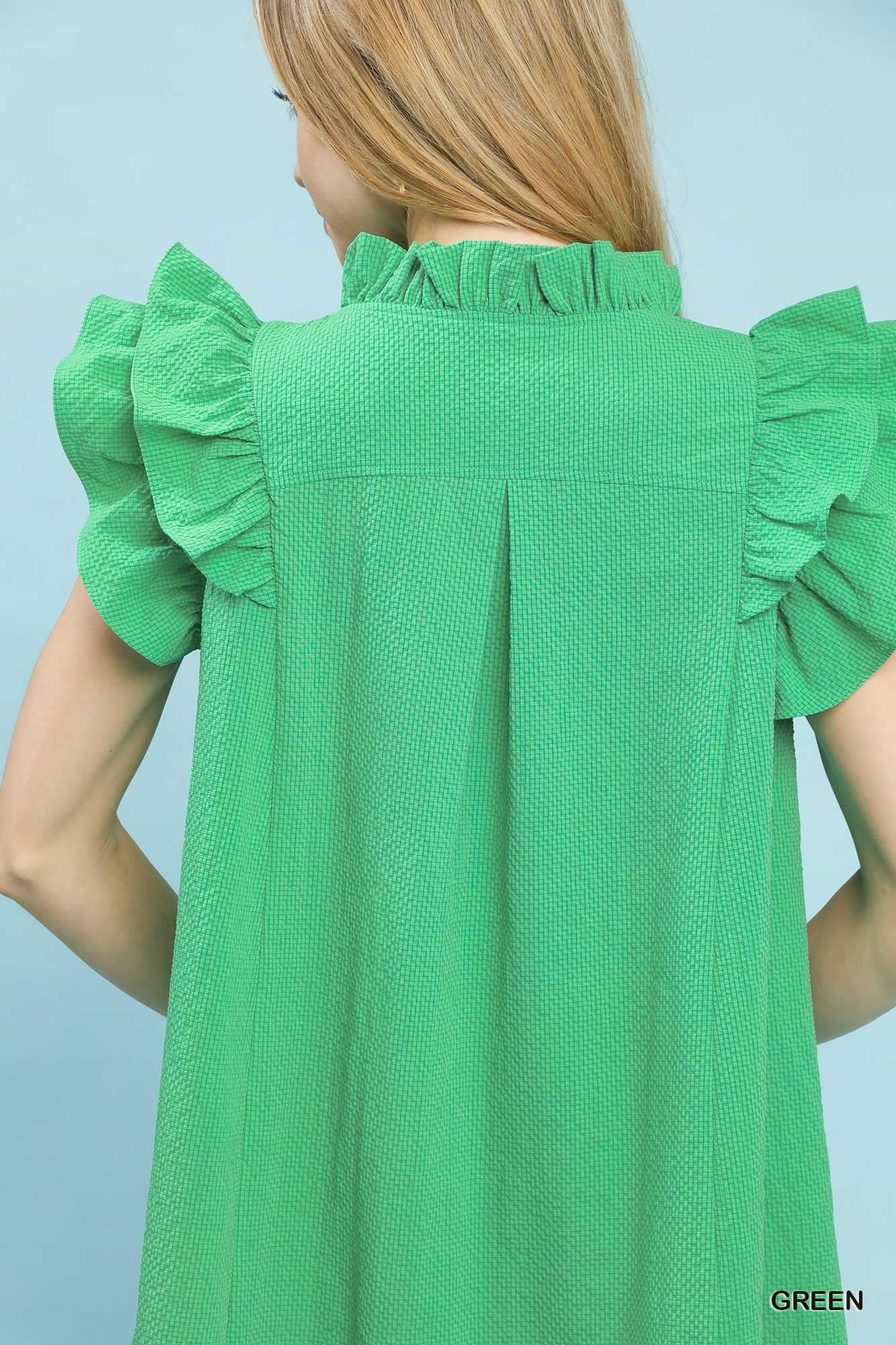 Emerald Ruffle Sleeve Dress