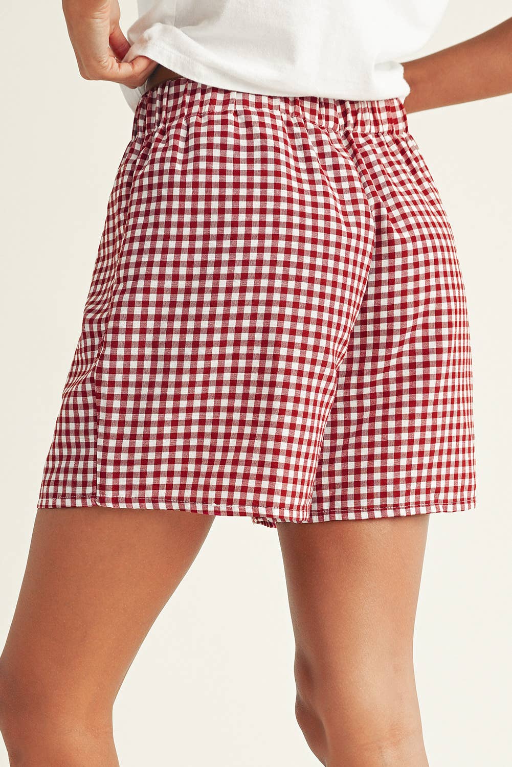 LDC Vintage Plaid Print High Waisted Loose Wide Leg Shorts