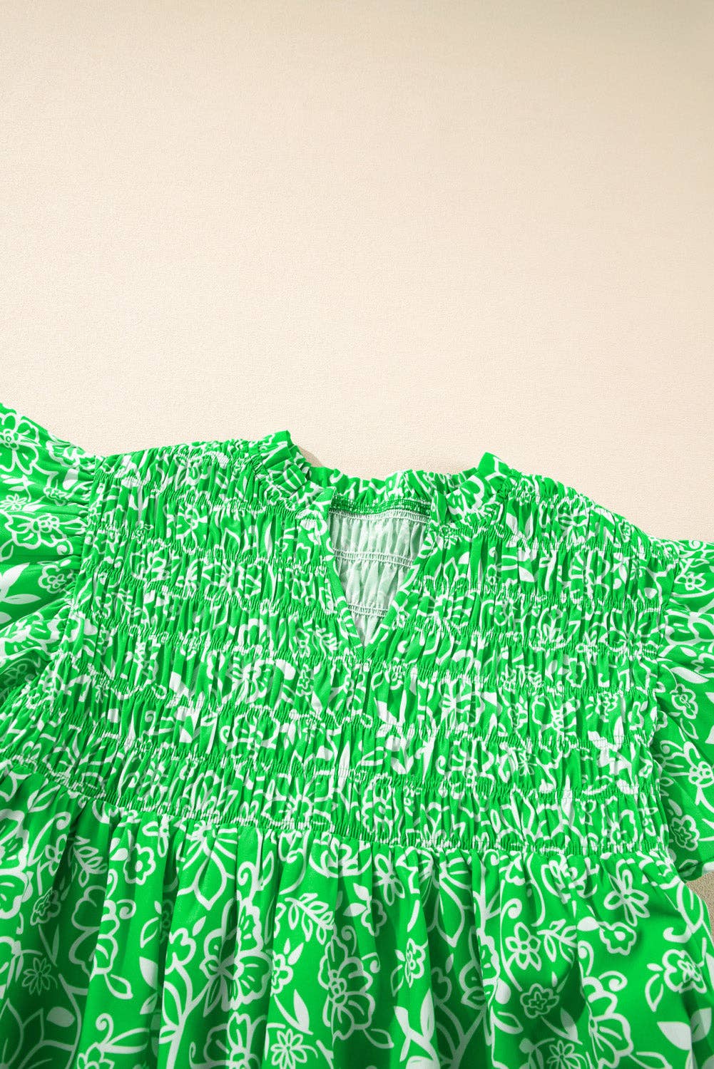 Plus Size Green Floral Ruffle Sleeve V-Neck Blouse