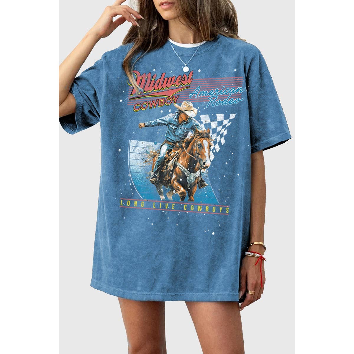 MIDWEST COWBOY AMERICAN RODEO OVERSIZED MINERAL GRAPHIC TEE