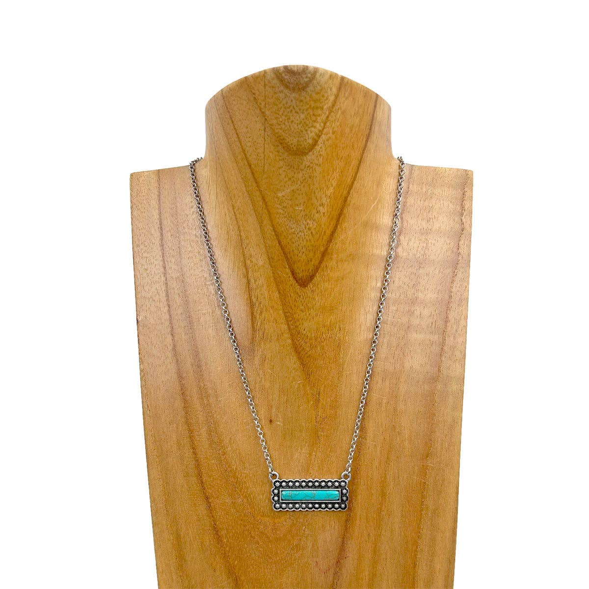 Rectangle blue turquoise stone pendant necklace