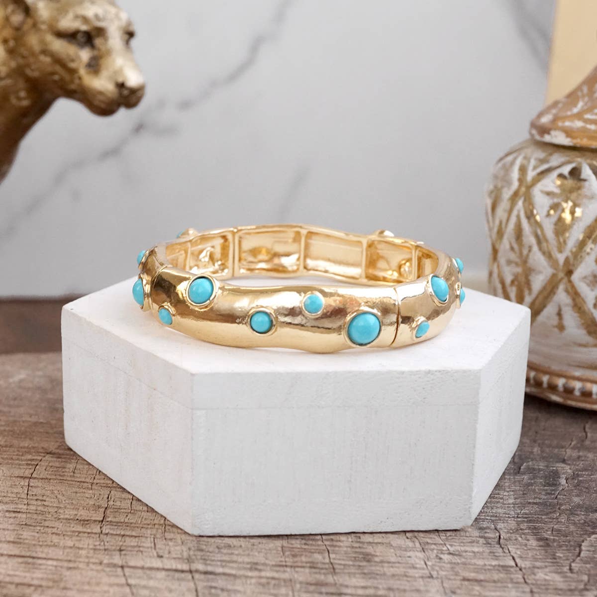 Desert Dew – Turquoise Cabochon Stretch Bangle