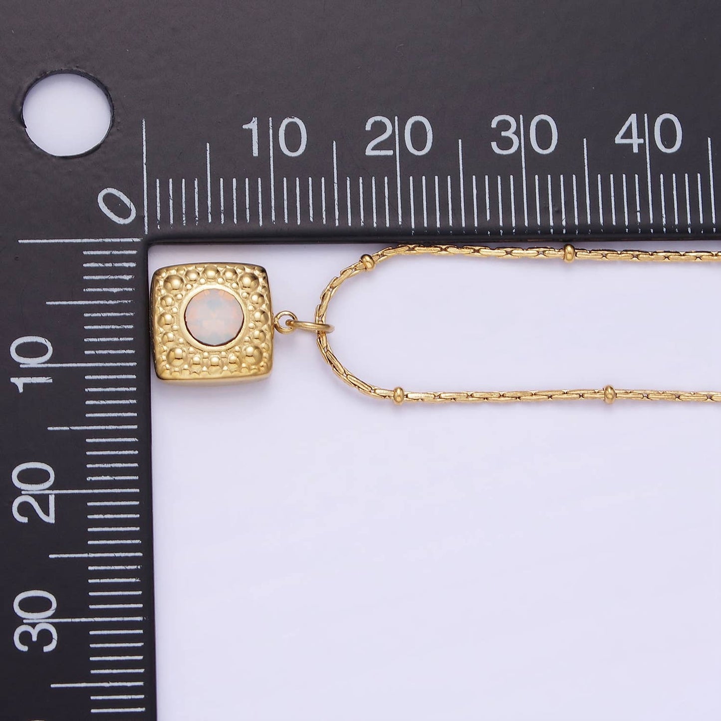 Stainless Steel White Opal Dotted Wheat 16 Inch Necklace