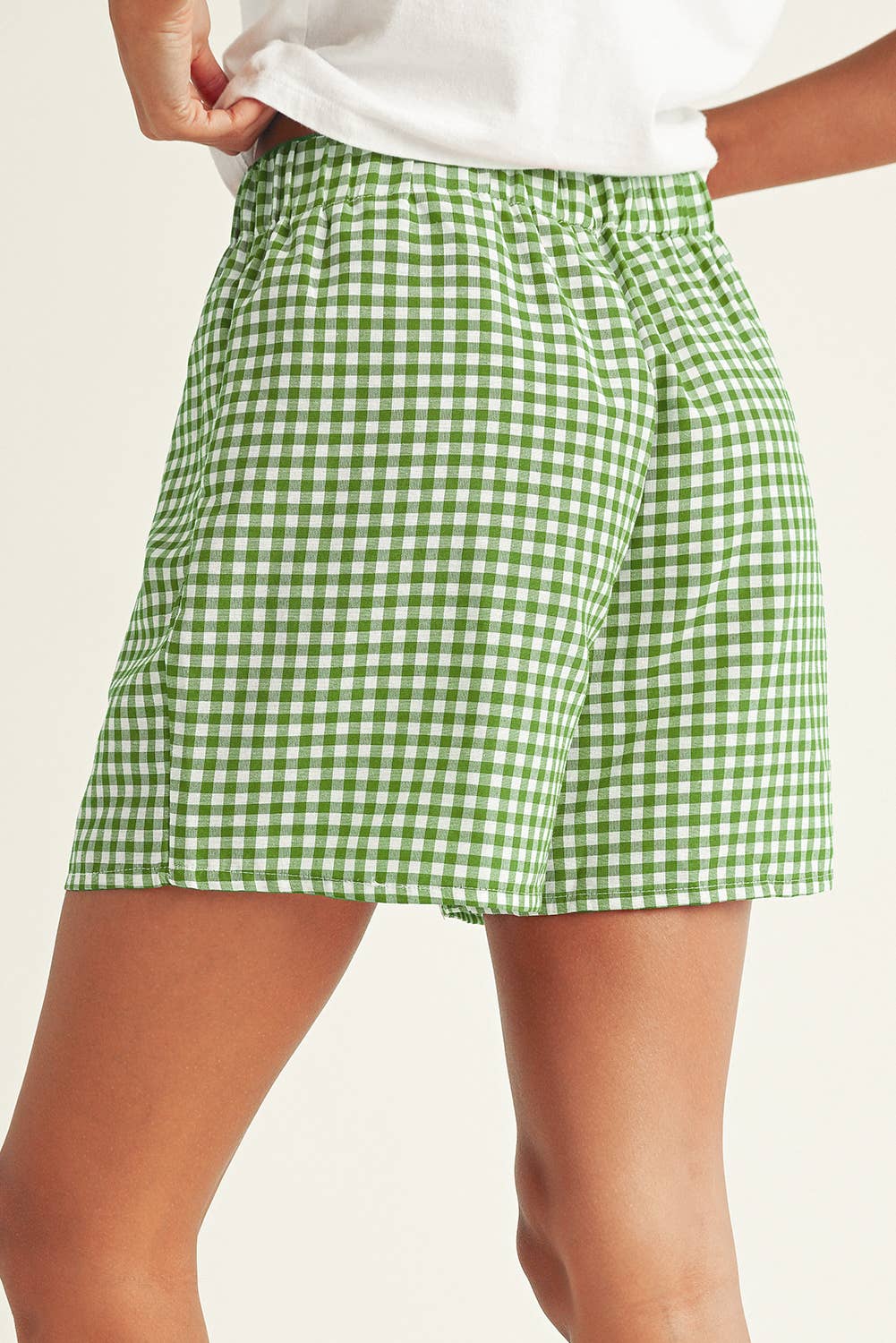 LDC Vintage Plaid Print High Waisted Loose Wide Leg Shorts