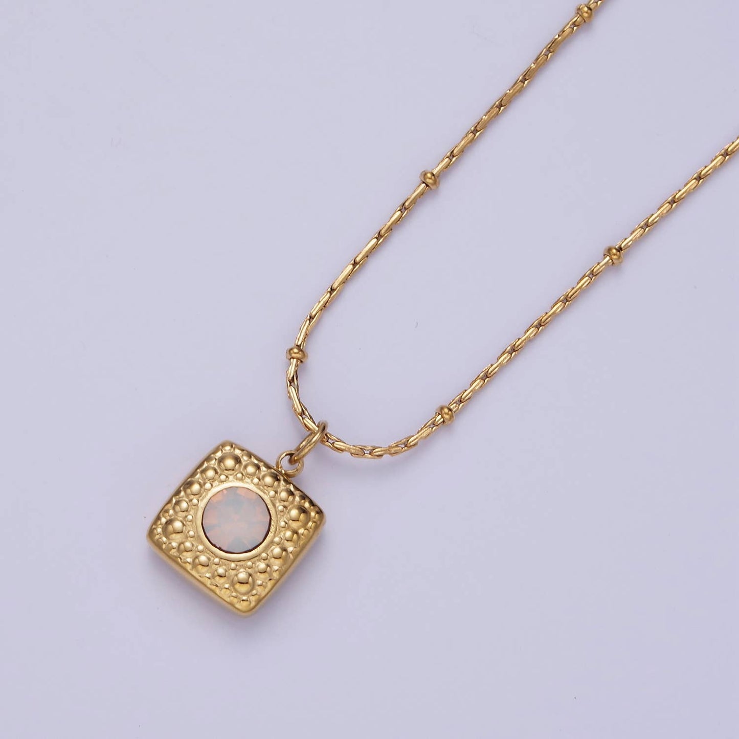 Stainless Steel White Opal Dotted Wheat 16 Inch Necklace