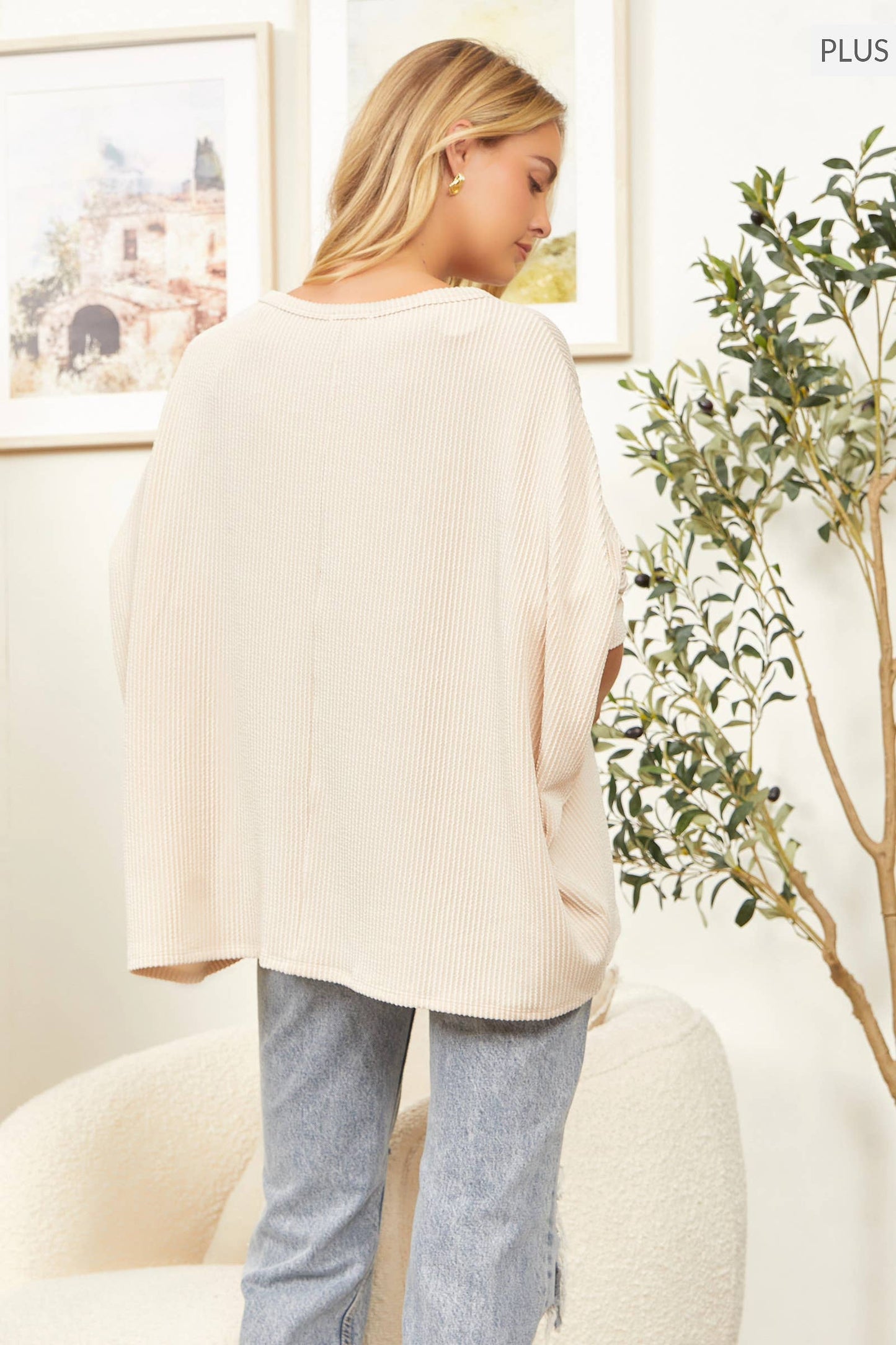 PLUS SIZE Round Neck Poncho Solid Top MHS35P