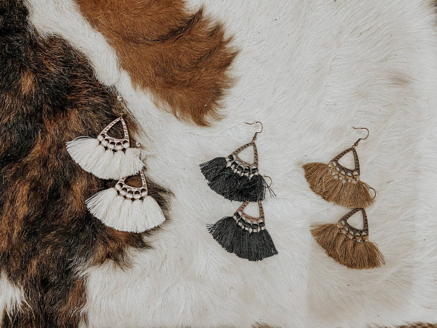 Boho Tassel Dangle Earrings in 3 colors: Off-White