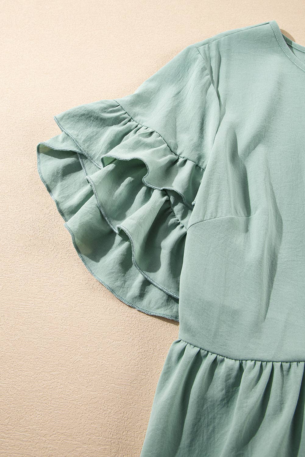 Plus Size Grass Green Ruffle Trim Short Sleeve Flared Mini Dress