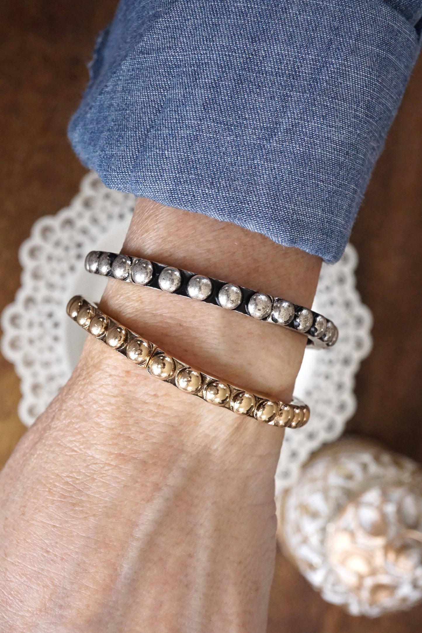 Western Bubble Bangle Bracelets – Worn Gold or Silver Tone