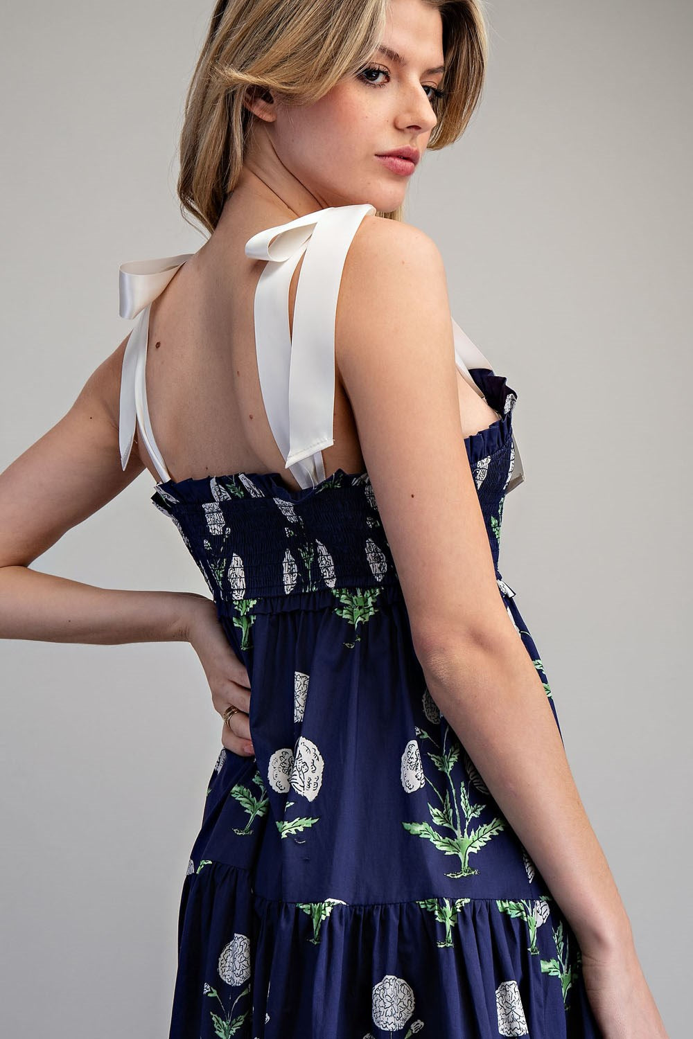 Navy Floral Tie Strap Maxi Dress