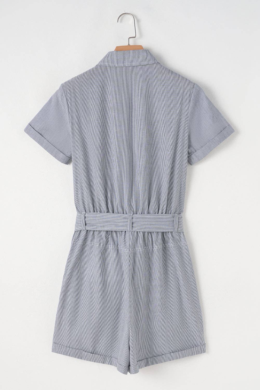 Blue Stripe Belted High Waist Romper