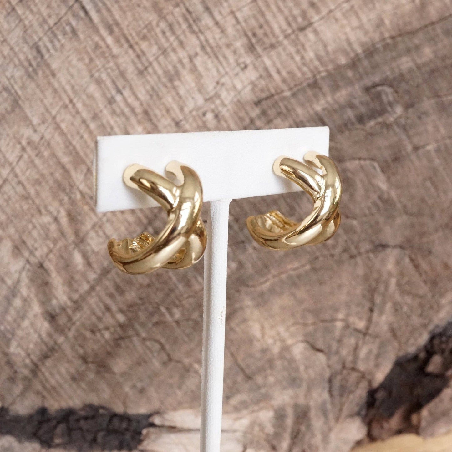 Huggie Statement Hoop Earrings – Criss Cross Design