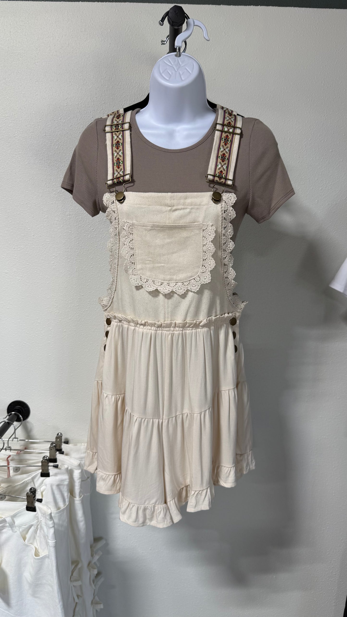 Lace Trimmed Overall Shorts