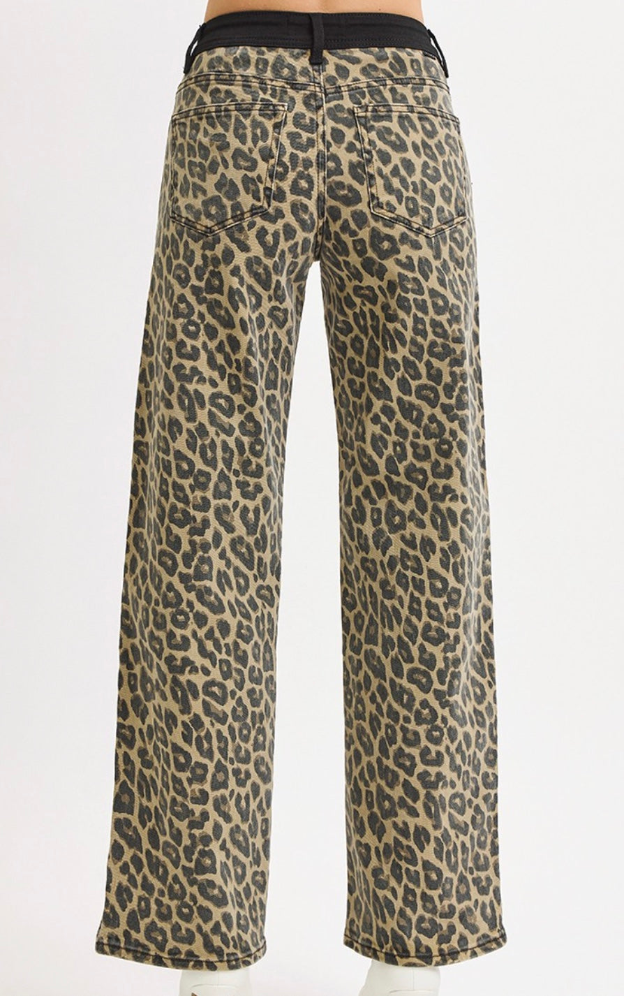 High Rise Leopard Print Denim