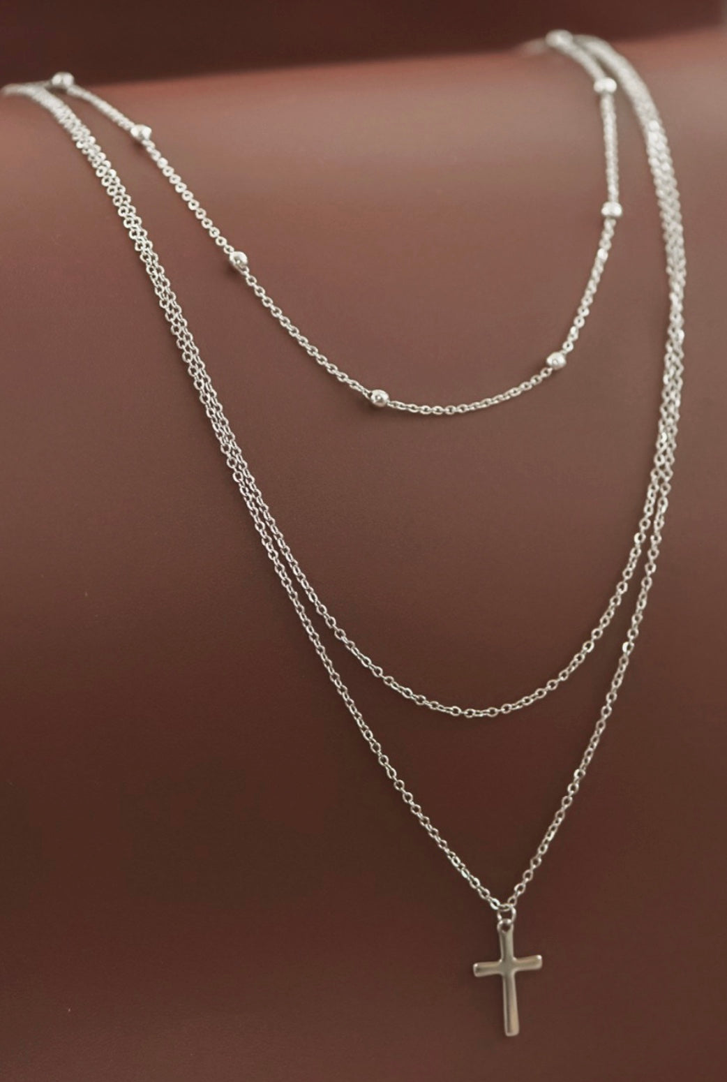 STAINLESS STEEL LAYERED CROSS NECKLACE
