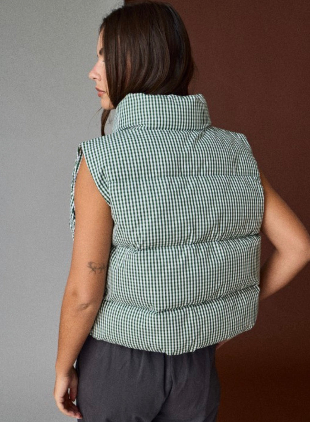 Gingham Puffer Vest