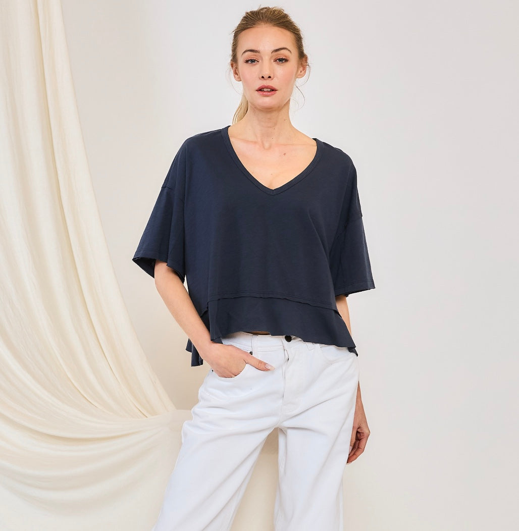 W+M Cotton Slub V-neck Top