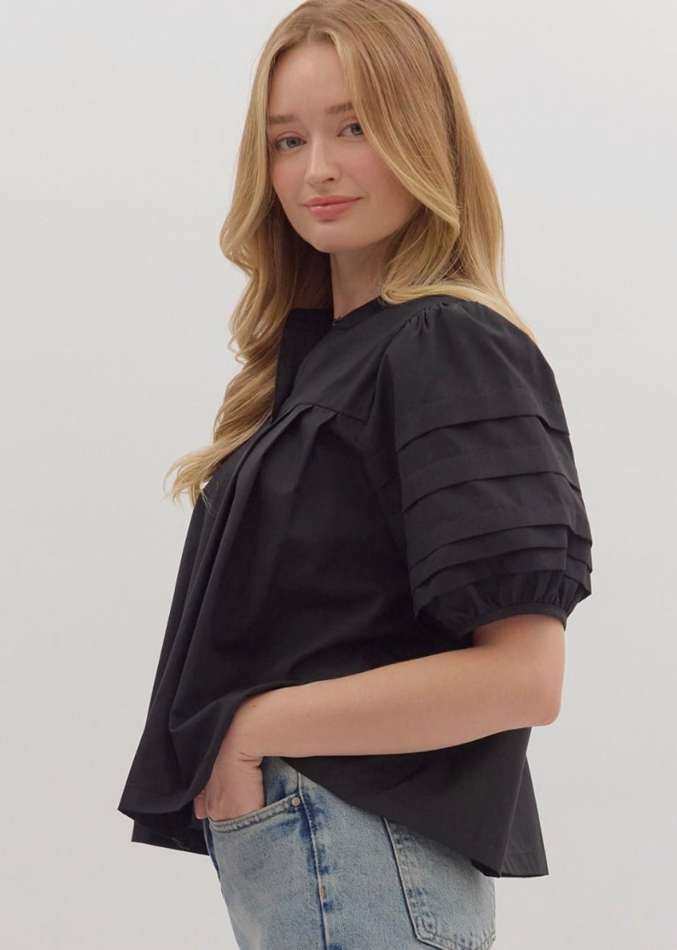 Black Puff Sleeve Top