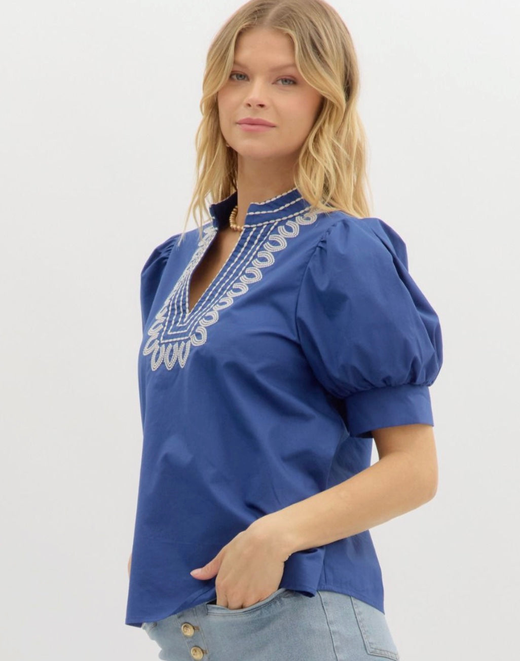 Indigo Puff Sleeve Top