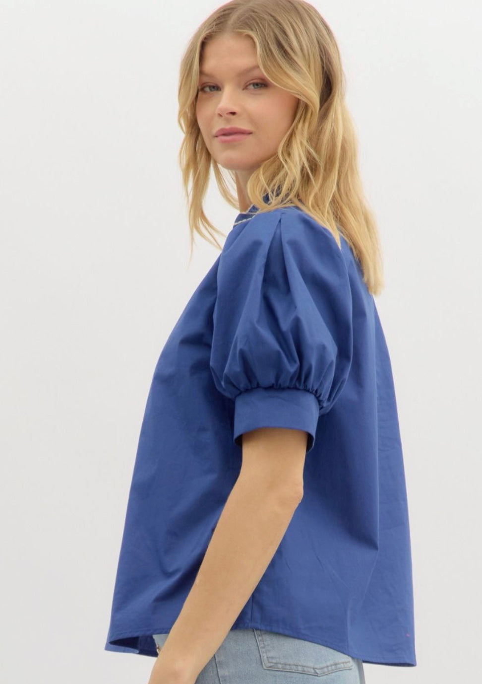 Indigo Puff Sleeve Top