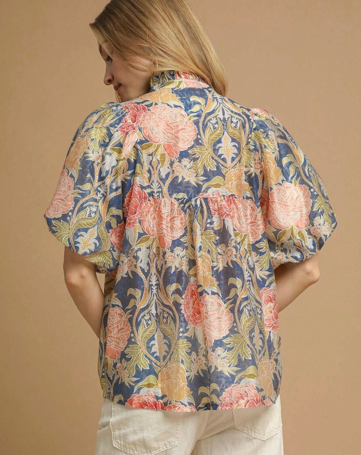 Floral Puff Sleeve Peasant Blouse