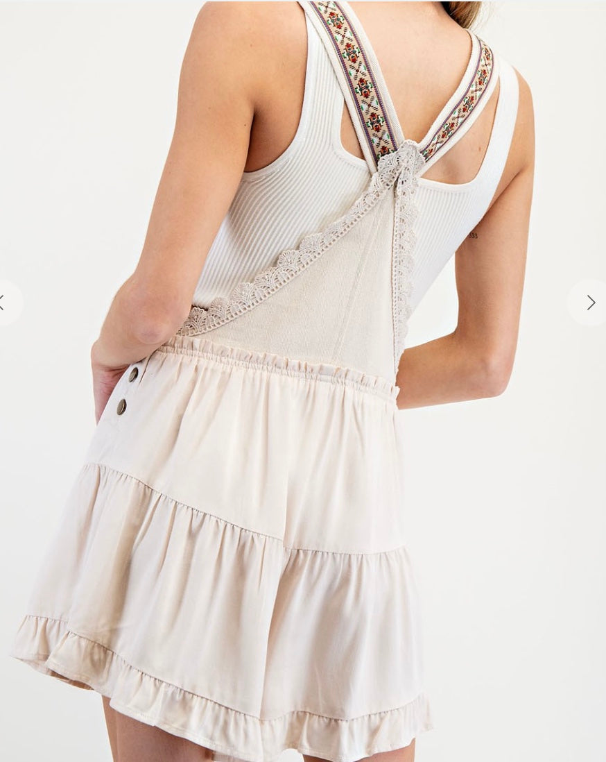 Lace Trimmed Overall Shorts