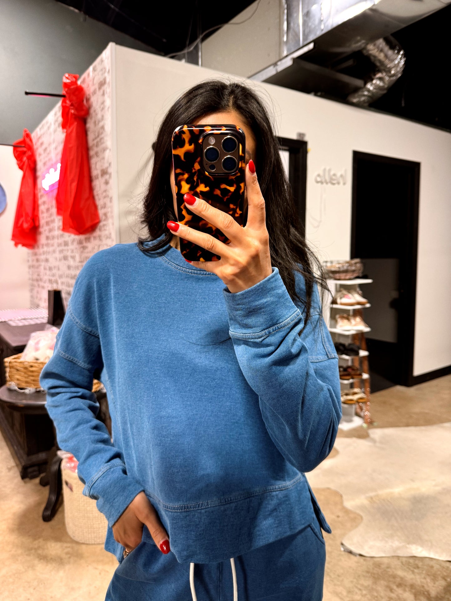 Terry Denim Round Neck Long Sleeve