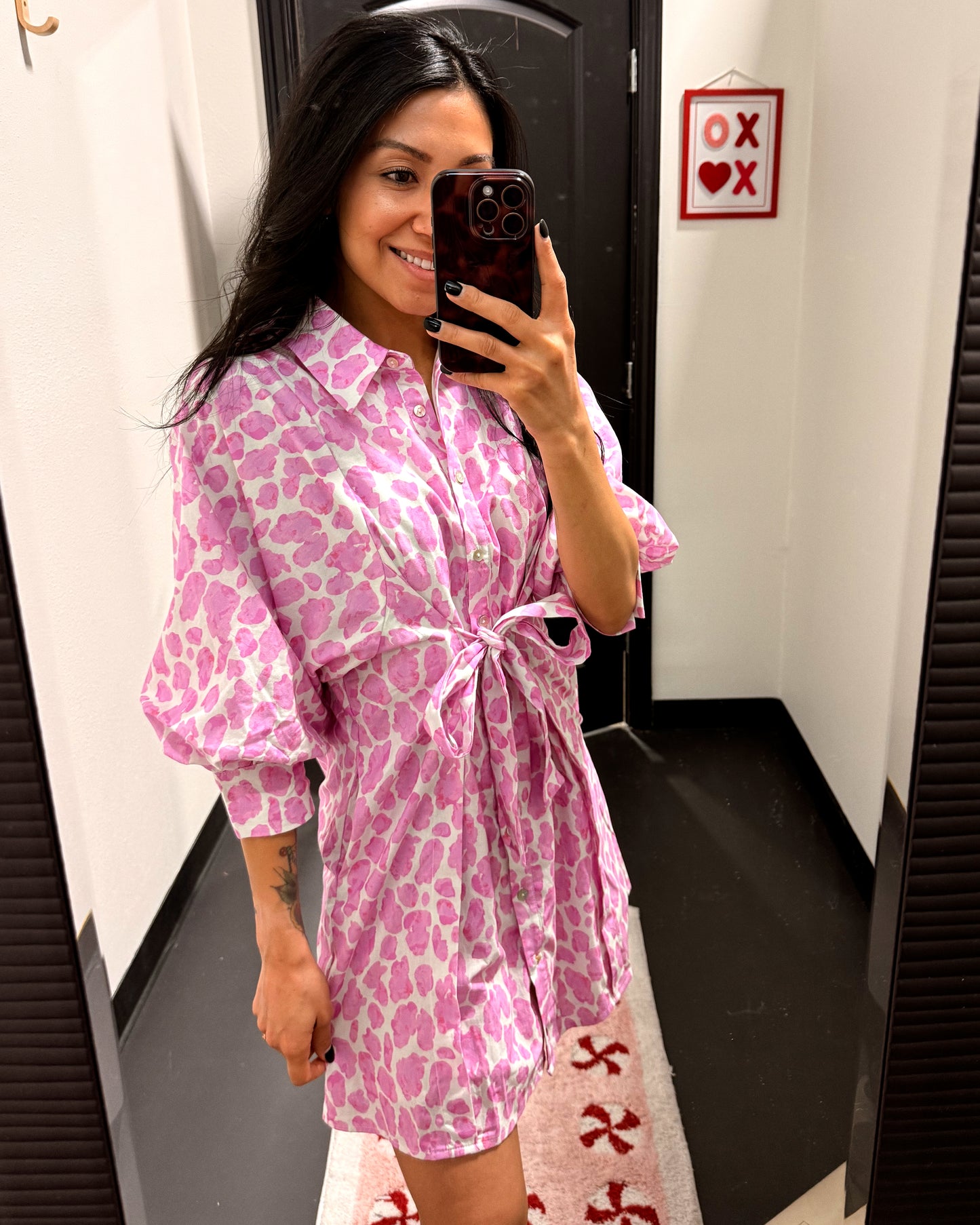 Pink and White Abstract Dress