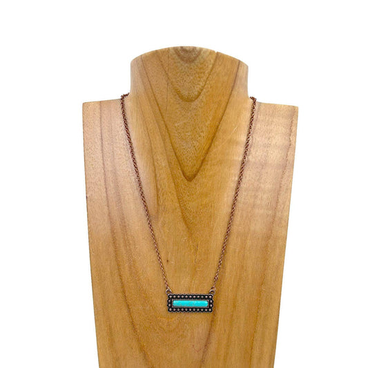 Rectangle blue turquoise stone pendant necklace